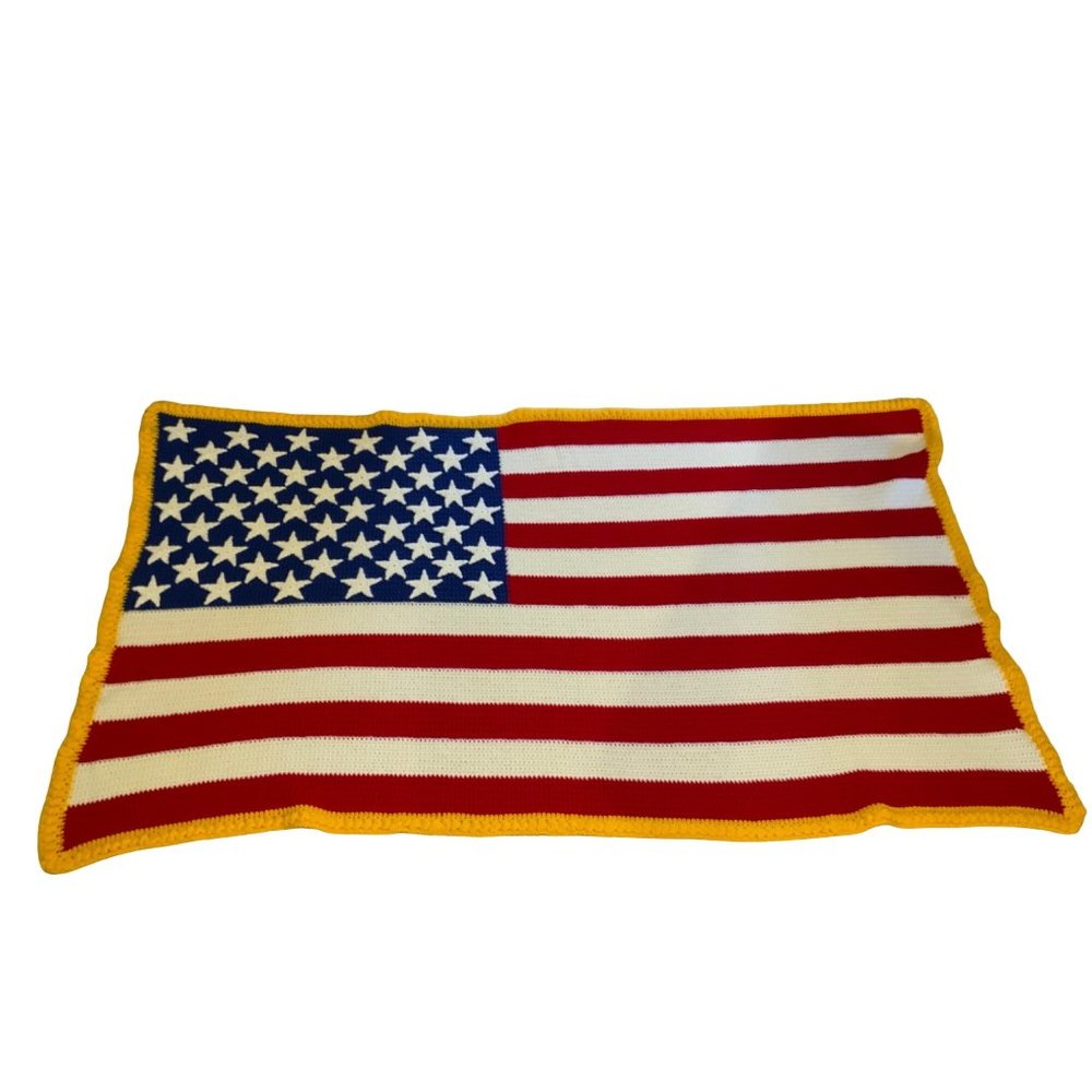 Hand Crafted, Unique Large American Flag 50 Stars Afghan